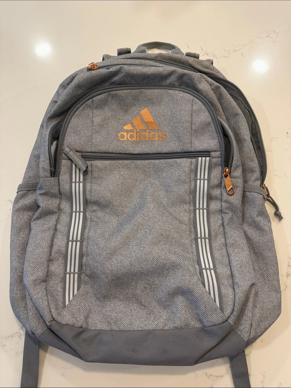 adidas Gray Backpack with Tan Logo Accents